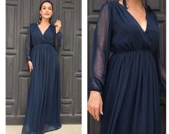 Blue Chiffon Maxi Dress